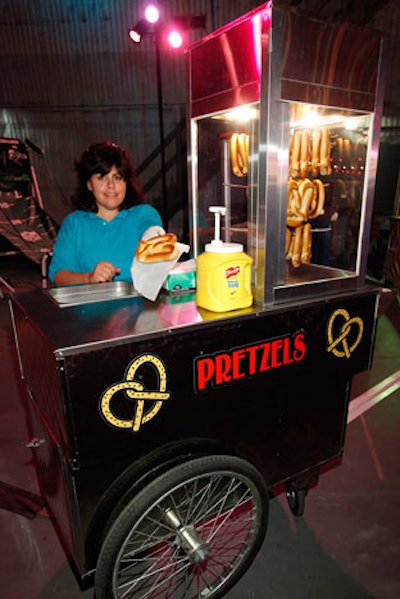 Carts offered carnival-style food like pretzels.
