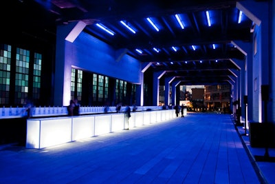 An illuminated bar decorated the main space of the benefit's after-party on the High Line.