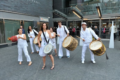 Maracatu Nunca Antes played outside the FourSeasons Centre for the Performing Arts prior to the ballet performance.