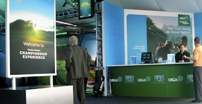 Come on in and take a few swings! American Express's handsome patron tent was geared toward making you feel like you were in the U.S. Open.