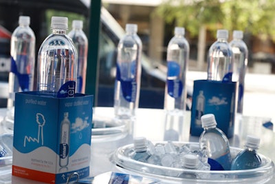 SmartWater gave away free bottles of water at the back entrance to the building.