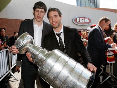 Max Talbot and Evgeni Malkin of the Pittsburgh Penguins carried the Stanley Cup on the red carpet of the N.H.L. Awards at the Palms Casino Resort.
