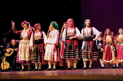 Orpheus Hellenic Folklore Society is dedicated to preserving Greek history and culture. For events, the group's members perform mainland and island dances and music, like the kalamatianos, a traditional circle dance. The organization took part in the 1994 World Cup opening ceremonies in Chicago, where it is based. The group is available throughout the U.S. and Canada. Pricing starts at $500 for a 30-minute performance with eight dancers; travel costs and other expenses are additional.
