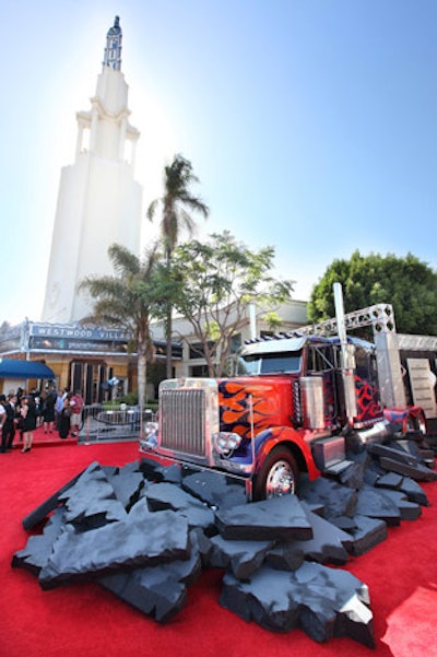The Optimus Prime truck prop added drama on the red carpet at the Transformers: Revenge of the Fallen premiere.