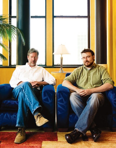 Gossip Girl production designer Loren Weeks (left) and art director Malchus Janocko in the penthouse at the Palace Hotel, one of the show's frequent locations.