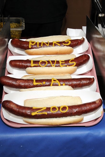 Pink's supplied hot dogs—with a special message for guests.