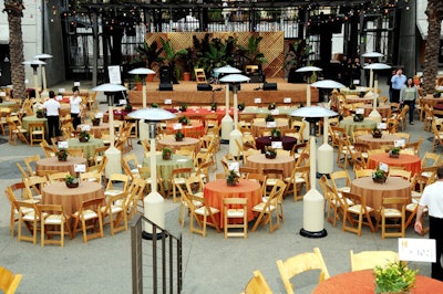 Earth-toned linens topped tables.