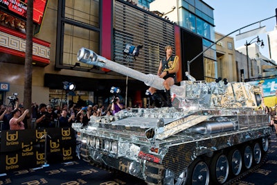 Sacha Baron Cohen arrived at the Brüno premiere on a mirrored tank.