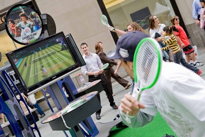Guests who didn't have the chance to sign up for court time got a chance to play simulated tennis on Wii gaming units supplied by EA Sports.