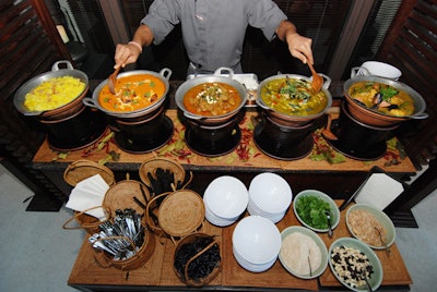 One of the four food stations served six Indian curries.