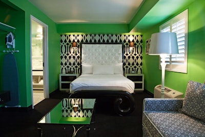Green brightens guest accommodations at the El Cortez Cabana Suites.