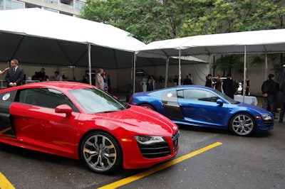 Audi unveiled the new R8 V10 sports car at a cocktail party in a tented parking lot across the road from Hotel Le Germain on Mercer Street.