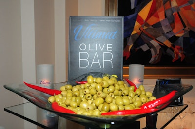 An olive bar provided martini garnishes.