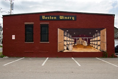 The winery is adjacent to waterfront Italian restaurant Venezia. The mural on the wall was painted by Louise Montillio of Hingham, MA in 2008.