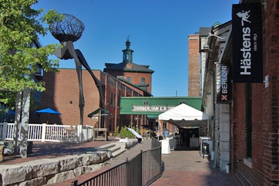 Organizers set up additional barbecues on a patio behind the Fermenting Cellar.