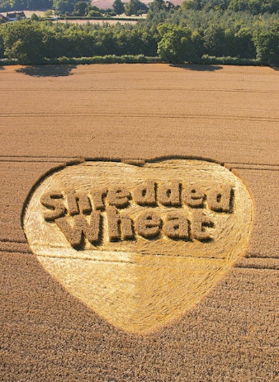 A Shredded Wheat ad cut into a field.