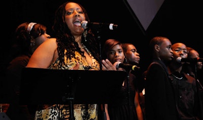 R&B singer Lalah Hathaway performed a song with 11 kids from Mourning's Overtown Youth Center Program.