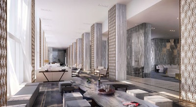 Interior designer Anna Busta of Studio B Design created the lobby and all public spaces.