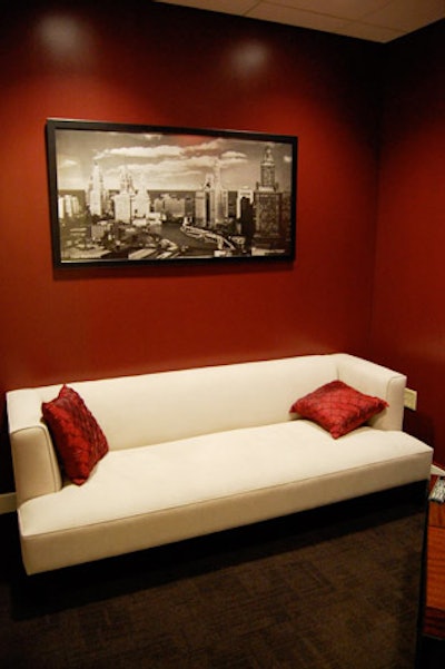 A quiet waiting room offers magazines and plush seating.