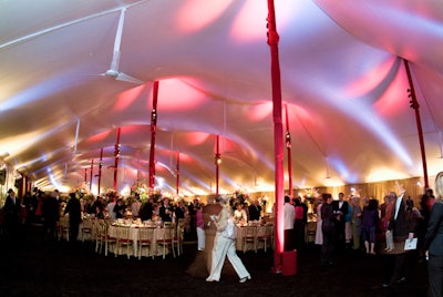 In the dinner tent, a red-white-and-blue lighting scheme underscored the evening's patriotic theme.