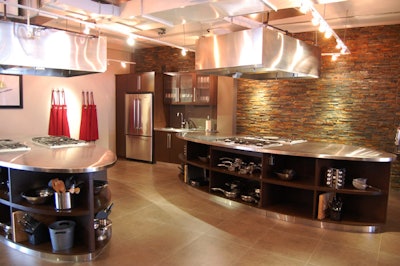 The culinary academy's six workstations are fully stocked with utensils and residential-grade kitchen appliances.