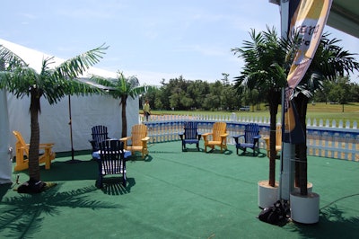 Palm trees and branded Muskoka chairs added to the relaxed vibe in the Coronaville Beer Garden.
