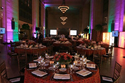Arndt Oesterle of A&O Event Lifestyle Management produced the gala dinner at Vanderbilt Hall, which was decorated with the art installation's light boxes and tables done by Preston Bailey.