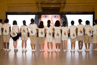 As part of the volunteer activities, nonprofit Love Hallie entertained 50 students from the East Harlem School and Frederick Douglass Summer Camp amid the installation at Grand Central Terminal's Vanderbilt Hall.