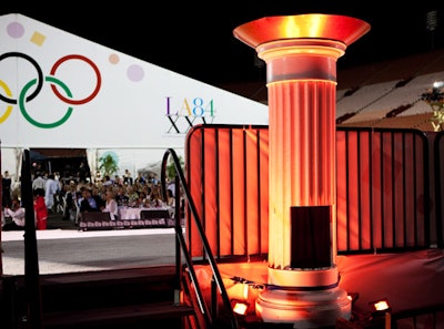 The Olympic rings decked the space for the party, which was steeped in an Olympic Games theme.