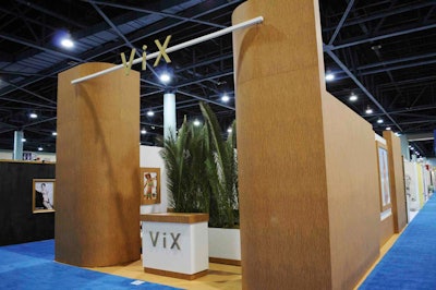 Vix swimwear used tall wood panels at the entrance of its booth to draw buyers' attention.