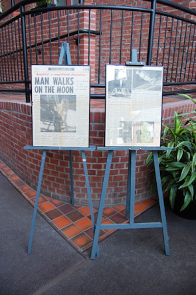 Framed newspaper articles about the lunar landing—dated July 21, 1969—sat on display in the foyer.