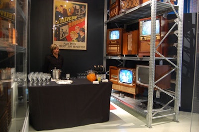 A small bar sat amid a collection of television sets at the museum.