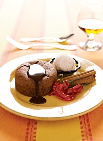 Spiced Mexican chocolate cake with candied peppers and cinnamon