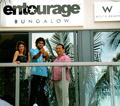 Adrian Grenier opened a bottle of champagne on the balcony of the bungalow for the official unveiling alongside costars Perrey Reeves and Rex Lee.