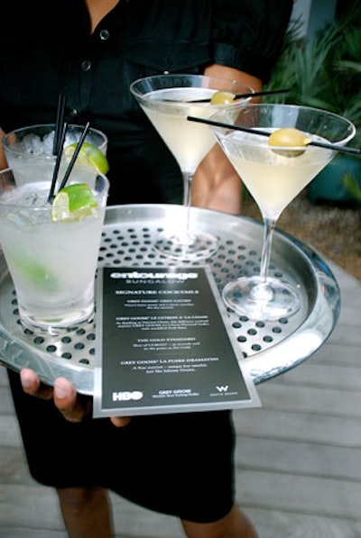 Grey Goose sponsored the bars at the party, serving drinks like the Grey Gatsby, a dry martini named for Entourage's lead character's latest movie, Gatsby.