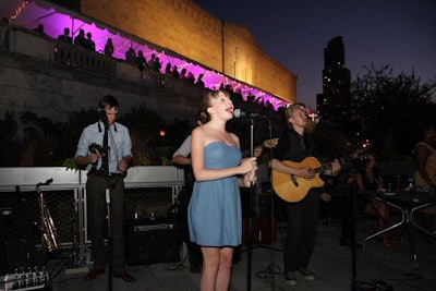 During the fireworks presentation, Lauren Frost and the Blue Lou band sang on the aquarium's new lakeside terrace.