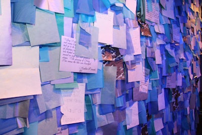 In the Shedd's welcome center, which served as a dessert lounge for the evening, a wall showcases letters from aquarium visitors.