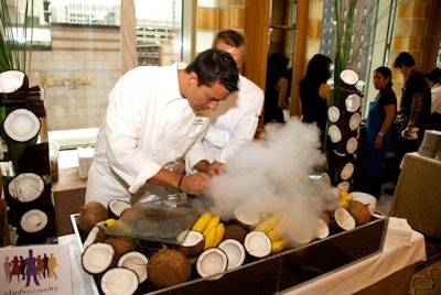 The Peninsula's Curtis Duffy served semi-frozen coconut pudding with cilantro and toasted banana.
