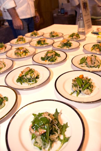 Chef Shawn McClain of Green Zebra and Spring served grilled shrimp and somen noodle salad with cured plums and snap peas.