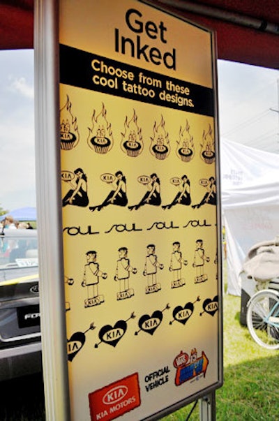 Multiple faux tattoo options, each some form of Kia branding, were on offer.