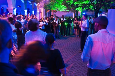 Soundscape lit the courtyard in blue and green, the colours in Just Energy's new corporate logo.