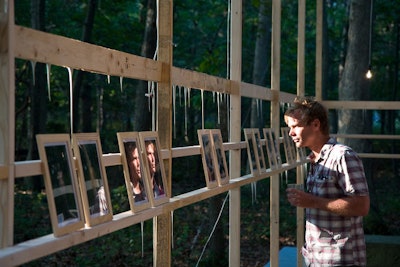 A house installation featured a line of mirrors and icicle-like formations.