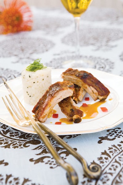 Passion-fruit-glazed pork ribs with rice