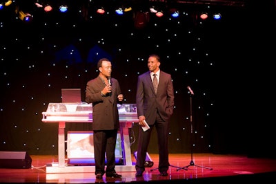 Ryan Nece took the stage with the evening's M.C., local newscaster Reggie Roundtree.