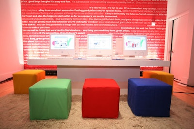 A computer station anchored the back of the room, so guests could search the Web site for items like the ones on display.