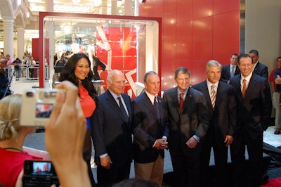 Mayor Michael Bloomberg hosted a press conference inside the mall, unveiling the new store and accepting a $100,000 check donated to the Mayor's Fund to Advance New York City from the J.C. Penney Afterschool Fund.