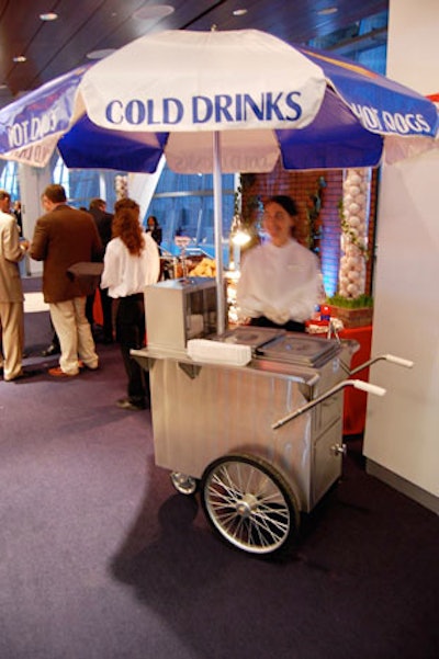 A cart offered Chicago-style hot dogs.