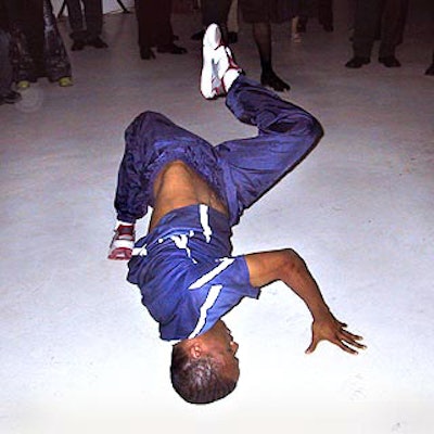 Break-dancer Mach 3 of the Full Circle Souljahs performed for partygoers at Safe Space's fall benefit at Boylan Studios.