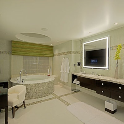 Hotel32's upscale accommodations include spacious bathrooms with soaking tubs.