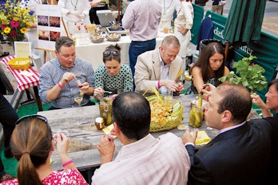 At Citymeals-on-Wheels' charity tasting in New York in June, guests sat for a three-minute picnic—a timed five-course meal that included tea sandwiches, pickled vegetables, and a blueberry-pie-like dessert from restaurant Park Avenue Summer.